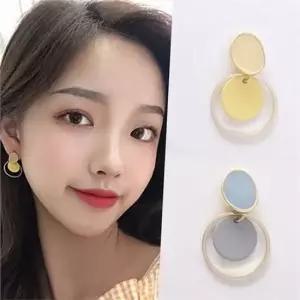 여성 드롭 귀걸이 원형 귀걸이 달랑이 데일리 세련된 볼드 심플 펜던트 투톤 언발란스