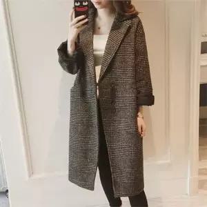 친절한탄씨 여성 체크 코트 체크 코트 빅사이즈 루즈핏 데일리 모직 싱글 글렌 박시핏 캐주얼 오버핏