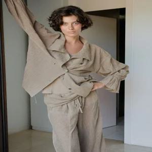 ZARA 텍스처 린넨 혼방 팬츠 - 브라운 / 토프 0392/706/737