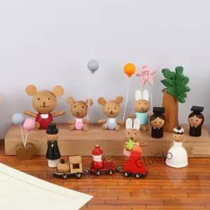 나무 동물 조각상 9개 수제 DIY 공예 세트 미니 인형의 집 테이블 장식용