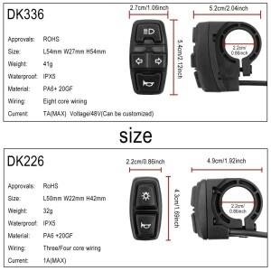 전기 자전거 스쿠터 라이트 스위치 DK226 Ebike 경적 오토바이 버튼은 방향 지시등 DK336을 제어할 수 있