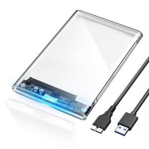 POSUGEAR 2.5'' 외장 하드 드라이브 케이스 USB 3.0 TO SATA III | UASP가 장착된 7MM / 9.5MM 2.5인치 SSD HDD용 도구 없는 클리어 케이스 WD TOSHIBA 삼성호환 PS4 PC와 호환