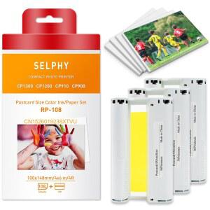 Canon Selphy 컬러 잉크 및 용지 세트와 호환 CP1500 CP1300 CP1200 CP910 CP900 인화지 프린터 KP108IN KP-36IN 6 인치