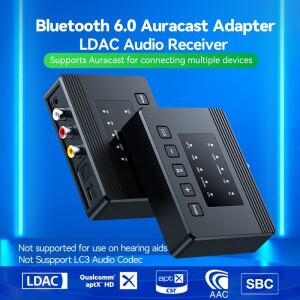Tebe LDAC aptX-HD/AD/LL 블루투스 6.0 오디오 수신기 Auracast 방송 어댑터(동축 광 출력 포함)