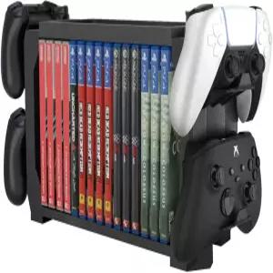 PS5용 TNP 비디오 게임 스토리지 타워 케이스 15개 컨트롤러 4개 블랙 Xbox Series X 닌텐도 스위치 또는