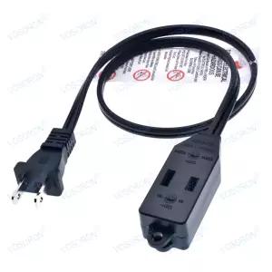 3구 멀티탭 미국형 2구 연장 코드 실내용 2피트 16AWG 1625W 전원 코드 블랙 ETL 인증