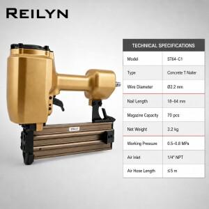 Reilyn ST64-C1 공압식 콘크리트 네일건, 건축 설치, 가구 고정, 엔지니어링 작업용 스틸