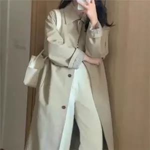 친절한탄씨 간절기 코트 여성 오버핏 코트 루즈핏 세미 포인트 아우터 체크 배색 캐주얼 오피스
