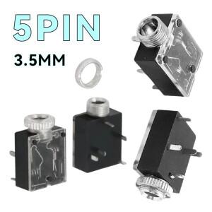 PJ324 여성형 잭 3.5MM 스테레오 PCB 패널 장착 너트 포함 오디오 소켓 5핀