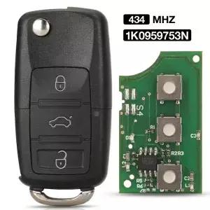 Jingyuqin 3BTN 434MHZ ID48 칩 1K 0959753 HU66 블레이드가 장착된 바겐 골프 5 제타 티구안 용 N 스마트