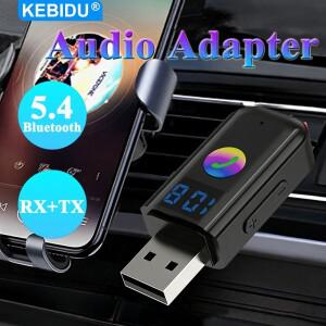 KEBIDU 블루투스 5.4 오디오 어댑터 자동차 음악 송신기 미니 소형 USB 핸즈프리 MP3 플레이어 포함 액세서