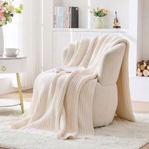 OnesCosy 크림 화이트 청키 니트 스로우 블랭킷 50