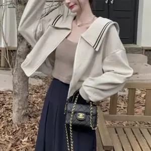 [아리엘스타일] 세일러카라 크롭집업 배색라인 프레치가디건