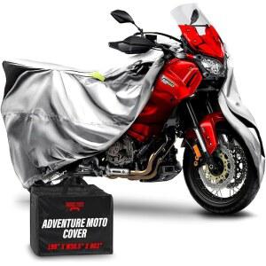 어드벤처 바이크용 멋진 모토 방수 아웃도어 오토바이 커버, 그레이 | 상단 케이스 조절 가능; BMW R 1300 GS, 할리 팬 아메리카, 두카티 멀티스트라다 V4 랠리, KTM 1390 SA, 트라이엄프 타이거 1200 ADV에 적합