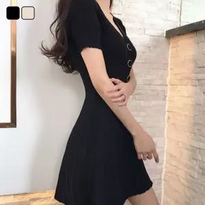 [리빌모아]여자 브이넥 슬림핏 반팔 미니 니트 원피스 DHTW-OPH-SN1991251-R1