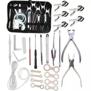 Jiayouy 26PCS 색소폰 수리 도구 키트에는 LED 누수등 스프링 및 키 인덴션 클립 레벨링 패드 이어가