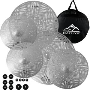 EASTROCK 5피스 저용량 심벌 팩 백 및 펠트 포함 실버 드럼 세트용 4 하이햇+6 크+8 크+20 라이드
