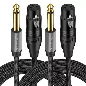 DREMAKE 2팩 3핀 XLR-암-1/4인치 잭 6.35mm TS 모노 인터커넥트 마이크 케이블 10피트 언밸런스드 쿼터 수