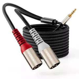 VIOY 3.5mm TRS to Dual XLR 수컷 케이블 언밸런스드 마이크 6.6피트 다층 차폐 노이즈 감소 나일론 꼬임 Y