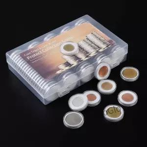 100Pcs 조정 패드가있는 명확한 동전 캡슐 홀더 케이스 투명 기념 수집 가능한 보관 용품