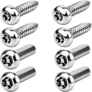 Ziquruv 8PCS 도난 방지 번호판 나사 스테인리스 스틸 볼트 은색 프레임을 고정하는 범용 녹과 풀림 자동차