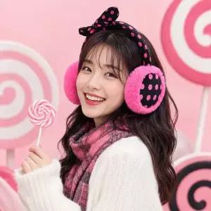 [콩심팥심]도트리본 머리띠귀마개 겨울 방한 털귀마개