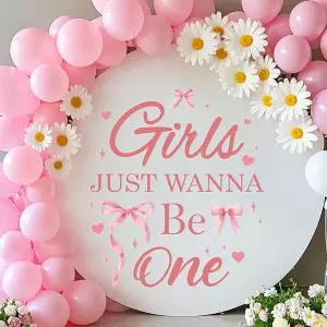 그냥 하나가 되고 싶어 Decal - 핑크 보우 배경 야드 간판 야외 첫 생일 파티용 스윗 원스 테마 BDAY 장식