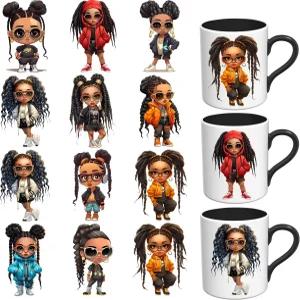 Elewins 12PCS 아메리칸 걸 UV DTF 스티커 세트 세라믹 머그와 커피 컵용 내구성 좋은 무열 냉각
