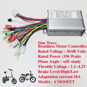 전자 자전거 브러시리스 전동 컨트롤러 사인파 3모드 36V/48V 350W 18A 6MOSFET 전기 파워 어시스트 스쿠터