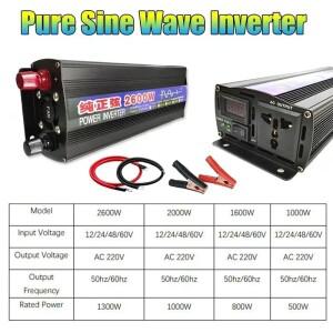 순수 정현파 인버터, 2600W/2000W/1600W/1000W, 12/24/48/60V ~ 220V, 전압 변압기 변환기, LED 디스플레