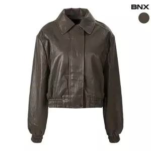 BNX 시크 카라 페이크 레더 점퍼