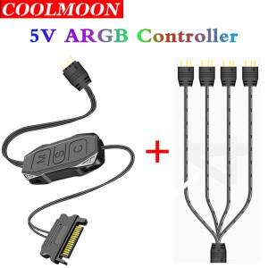COOLMOON PC 선풍기 냉각 라이트 스트립용 AR-1 업그레이드 RGB 컨트롤러 케이블  SATA 허브 어댑터  5V  3