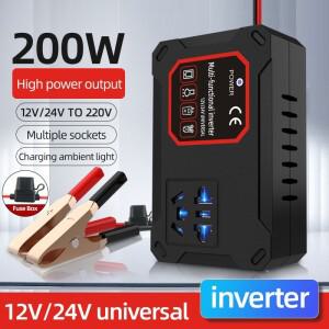 자동차 전원 인버터 200W 12V/24V 220V 변환기 충전기 어댑터 범용 소켓 휴대용 차량 탑재형 가정용