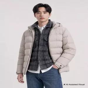 헤지스 남성 26FW [NOVA] 아이보리 경량 후디드 다운 점퍼 HZJU6D686I1