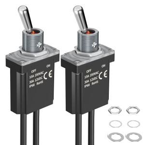 2개입 사전 배선된 토글 스위치 12V IP68 방수 SPST 온-오프 DC 30A 헤비 듀티 래칭 로커 자동차 RV용