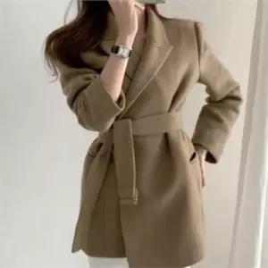 [라일리여성의류] Rly 모직 코트 허리 벨트 슬림핏 오피스 폴리에스터