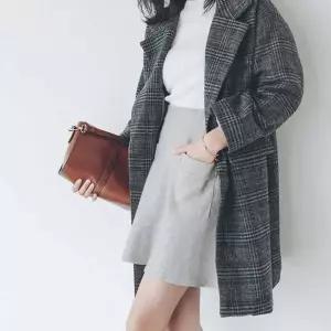 자켓 여성용 루즈핏 모직 체크 오버핏 롱기장 패션