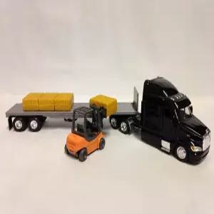 Peterbilt 387 플랫베드 w/ 지게차 및 건초 더미 다이캐스트 1 43 복제품 New Ray Toy SS-15123J