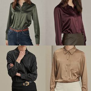 봄 여름 가을 겨울 여성 여자 새틴 실크 카라 긴팔 블랙 검정 셔츠 하객 블라우스 쇼핑몰