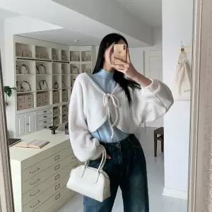 헬리나 니트 크롭 볼레로 가디건