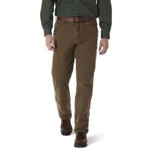 Wrangler Riggs Workwear 남성용 편안한 안감 핏 청바지, 처리된 릴렉스 진, 나이트 브라운.
