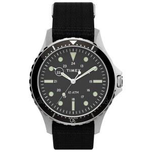Timex 남성용 Navi XL 41mm 아날로그 쿼츠 스테인리스 스틸 20 캐주얼 시계, 블랙/실버, 3핸드
