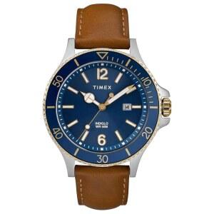 Timex 남성용 Harborside 42mm 시계, 탠/블루.