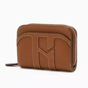 [롯데백화점]헤지스ACC [쇼핑백동봉] 브라운 이니셜로고 소가죽 반지갑 HIWA6E560W2