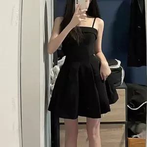 여성 여름 뷔스티에 끈나시 핀턱 캉칸 미니 원피스 블랙