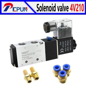 공압 솔레노이드 밸브 이중 전압 DC24V AC220V 및 실린더 제어용 4mm 피팅 2 위치 5 방향 4V210 - 08