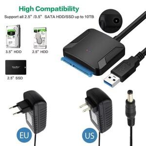3.5/2.5인치 SSD HDD SATA III 하드 드라이브 디스크 변환기용 SATA-USB3.0 어댑터 케이블 (12V 전원 포함