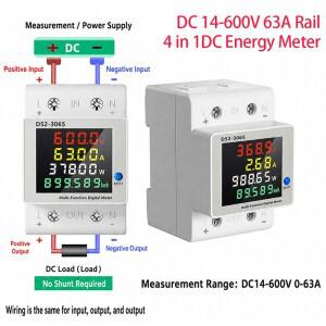 DC14-600V 63A DIN 레일 DC 에너지 미터 LCD 4-in-1 전압 Kwh 모니터 자동 차단 D52-3065