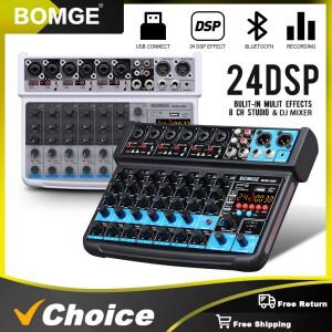 BOMGE 8채널 미니 오디오 믹서 라인 믹서, DC 5V, 블루투스, 48V, 소규모 클럽 또는 바, 스튜디오 녹음을
