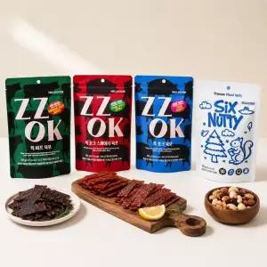 [헬로쿡] ZZOK 쪽 돼지고기 육포 오리지널 + 돼지고기 육포 스파이시 + 소고기 육포 + 식스너티 4종 세트